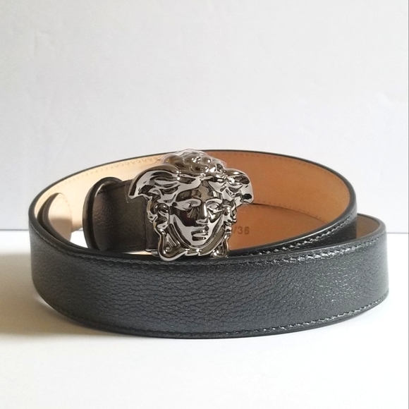 Versace La Medusa Leather Belt Black Size 36 (90cm)